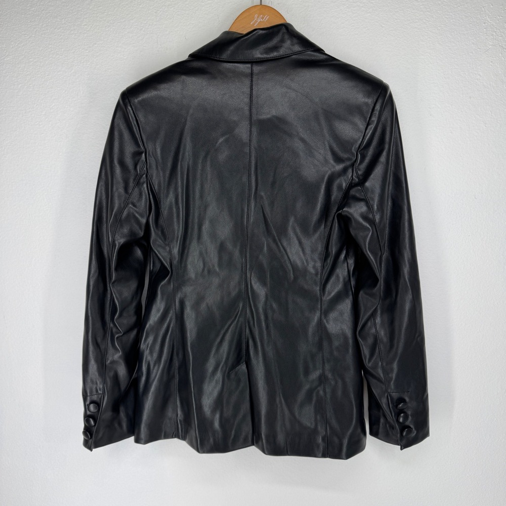 Avec Les Filles Womens Black Faux Vegan Leather Tailored Blazer Jacket Oversized - Picture 6 of 7